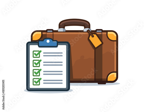 colored flat icon vector illustration isolated on white background checklist ticked completely suitcase closed ready to go
