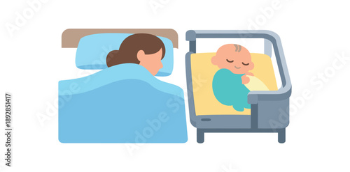 colored flat icon vector illustration isolated on white background isolated on white background baby sleeping bedside crib next to parent bed safe co sleep setup flat on white background