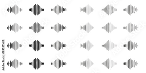 Arrangement of grayscale sound wave visualizations in a grid pattern