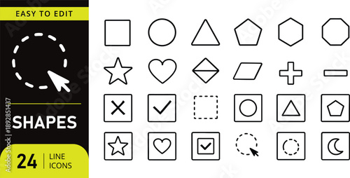 Collection of line icons featuring various geometric shapes and symbols for design.