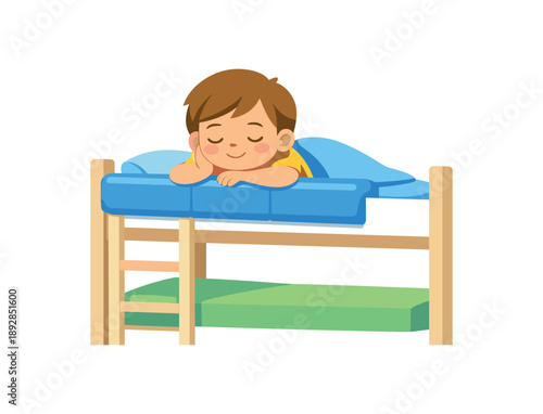 colored flat icon vector illustration isolated on white background isolated on white background child lying bunk bed top rail with soft guard safe relaxed sleep flat on white background