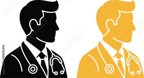 Modern Doctor Profile Silhouette Vector Illustration with Stethoscope, Medical Professional Icon in Flat Minimal Style