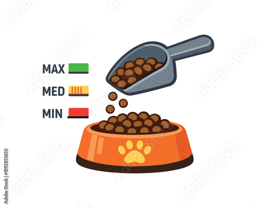 colored flat icon vector illustration isolated on white background measuring scoop filling food bowl portion control