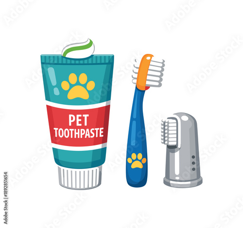 colored flat icon vector illustration isolated on white background pet toothbrush and paste set dental hygiene for animals