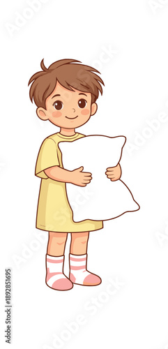 colored flat icon vector illustration isolated on white background isolated on white background child wearing comfy socks and long t shirt holding pillow bedtime comfort clothes flat on