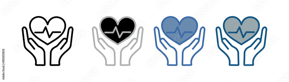 Obraz premium preventive icon set multiple style collection with two hands, heart and heartbeat design