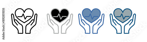 
preventive icon set multiple style collection with two hands, heart and heartbeat design
