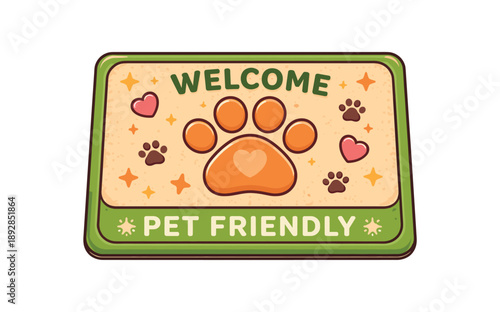 colored flat icon vector illustration isolated on white background paw print on door mat welcome pet friendly home