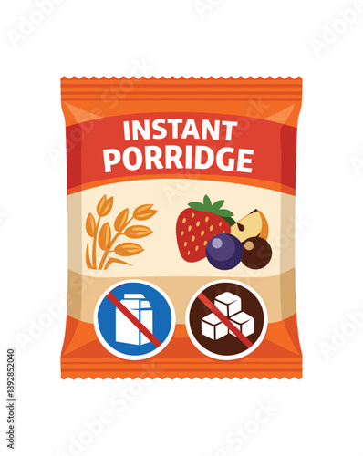 colored flat icon vector illustration isolated on white background instant porridge packet graphic with grain and fruit no milk no sugar signs
