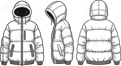 White puffer jacket with hood and zippers white jacket hooded jacket winter clothing