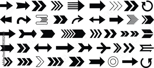 Modern simple arrow vector icons collection, black cursor pointers and navigation symbols for interface design, web graphics and apps