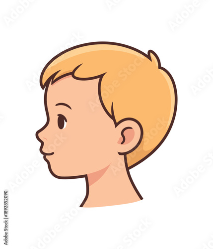 full color icon child head side profile showing forehead nose lips chin and ear kids profile anatomy clean shapes. colored flat icon vector illustration isolated on white background