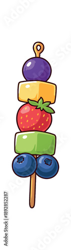 colored flat icon vector illustration isolated on white background fruit skewer stack grapes melon cubes and berries on stick fun allergen friendly snack