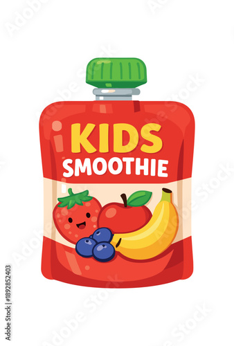 colored flat icon vector illustration isolated on white background kid smoothie pouch fruit front tiny allergen checked row above spout