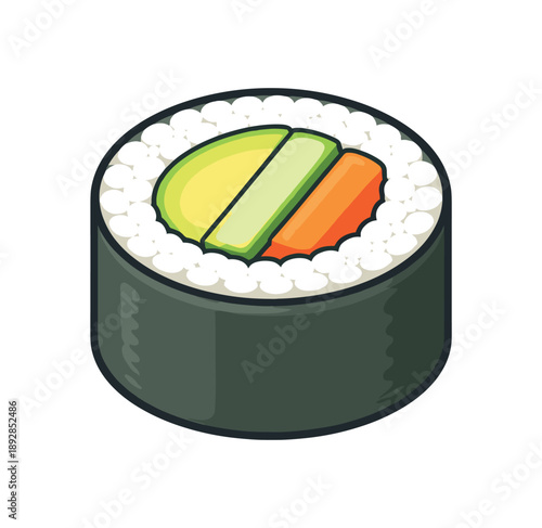 colored flat icon vector illustration isolated on white background rice sushi icon with avocado cucumber carrot inside simple safe roll no sauces