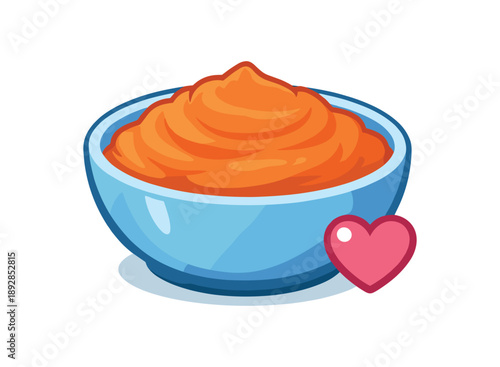colored flat icon vector illustration isolated on white background bowl of plain mashed carrots soft texture and tiny heart corner easy digestion side