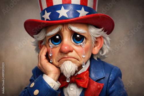 Sad USA American Uncle Sam Character. America in Crisis Concept