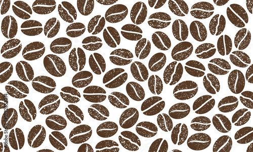 Coffee beans seamless pattern. Coffee grunge background.