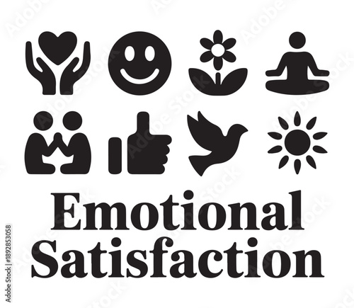 Emotional satisfaction vector set with icons of love happiness nature friendship and social connection