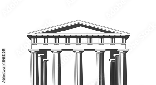 Classical Greek Temple Facade with Doric Columns and Pediment.