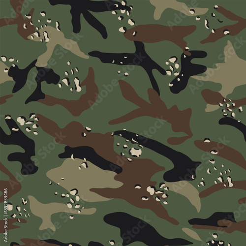 Woodland Camouflage Seamless Pattern in Military Green and Brown Tones for Textile Print for Fabric, Seamless Pattern