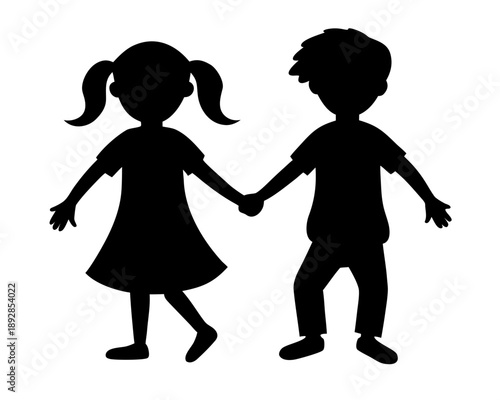 Children Holding Hands Black silhouette vector