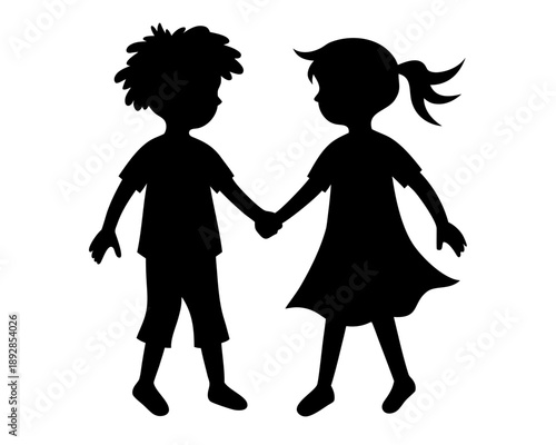 Children Holding Hands Black silhouette vector