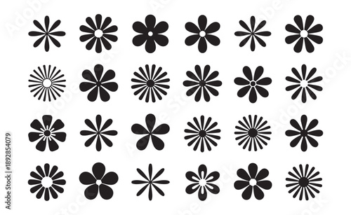 Large collection of diverse daisy flower icons featuring multiple petal counts and styles for creative layouts