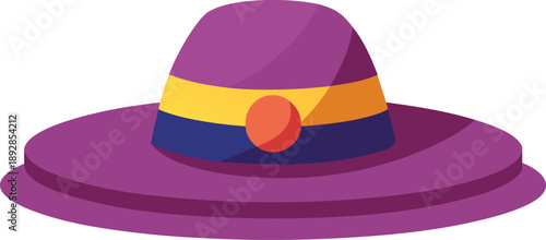 Colorful illustration of a stylized purple wide brim hat with a decorative band