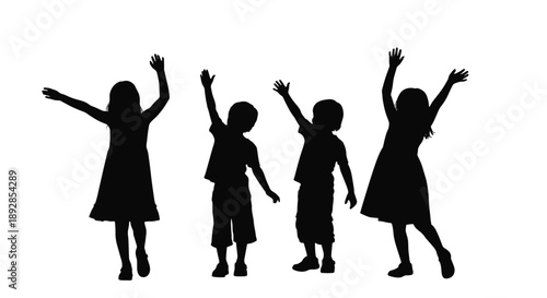 Children Silhouettes Waving Hands in Celebration