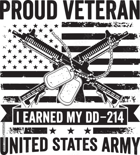Usa army t-shirt design ,Patriotic t-shirt design Proud veteran united states army graphic with crossed rifles and dog tags on american flag background