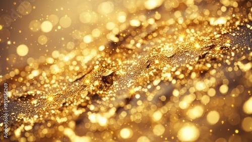 A vibrant and luxurious golden glitter background with sparkling lights