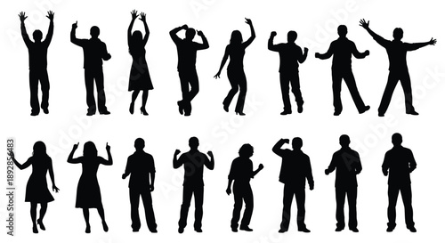 Vector illustration of expressive human silhouettes—symbols for gesture, posture, movement, emotion, lifestyle, rhythm, celebration, diversity, activity, and style