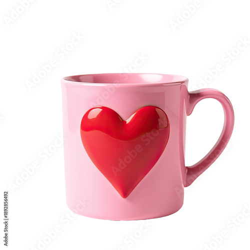 A ceramic mug with a bright red heart design, perfect for Valentine's Day or everyday use