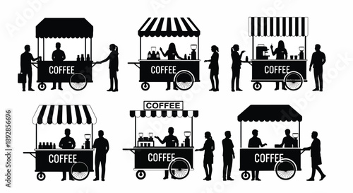 Coffee Cart Silhouettes With Customers coffee stand