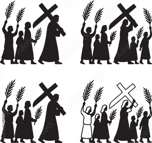 Isolated holy week procession scene icon, holy week procession scene design, holy week procession scene palm silhouette, palm sunday church celebration branding illustration