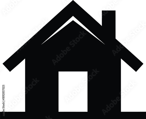 Simple Black House Icon - Vector Graphic Representation of a Residential Building