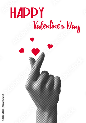 Happy Valentine’s Day Finger Heart Halftone Poster