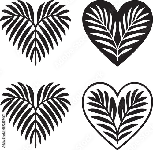 Isolated palm leaf heart icon, palm leaf heart design, palm leaf heart christian love silhouette, palm sunday faith celebration branding illustration for church design