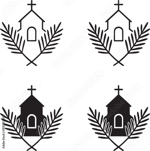 Isolated palm sunday church banner icon, palm sunday church banner design, palm sunday church banner layout, church palm branches religious event poster branding illustration