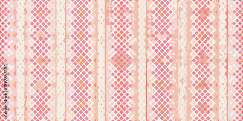 Abstract pink and orange geometric pattern resembling woven fabric