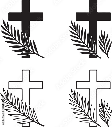 Isolated palm sunday cross silhouette icon, palm sunday cross silhouette design, palm sunday cross silhouette illustration, christian faith symbol church event branding illustration