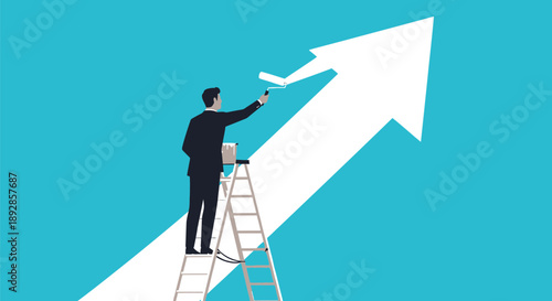 Businessman painting an upward arrow for career growth