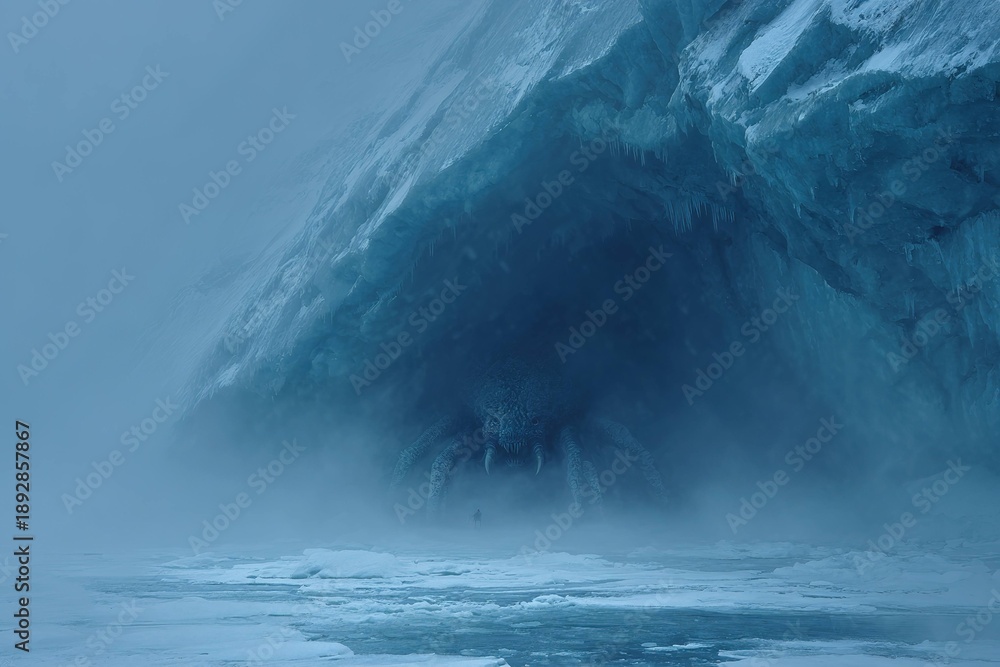 Naklejka premium epic creature emerging from arctic glacier