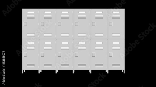 animated locker open and close one by one, animation footage video on alpha channel(transparent) background.