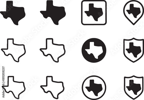 Isolated texas map icon set, texas map icon grid, state, usa, location, travel, minimal flat vector, simple shapes, outline, black icons, professional UI, high resolution, design, isolated
