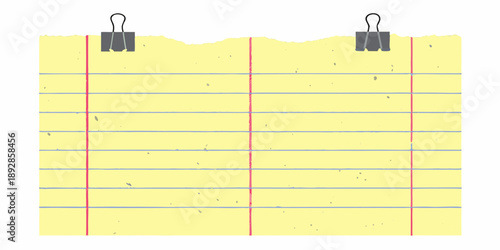 Two yellow notepad papers secured with black binder clips