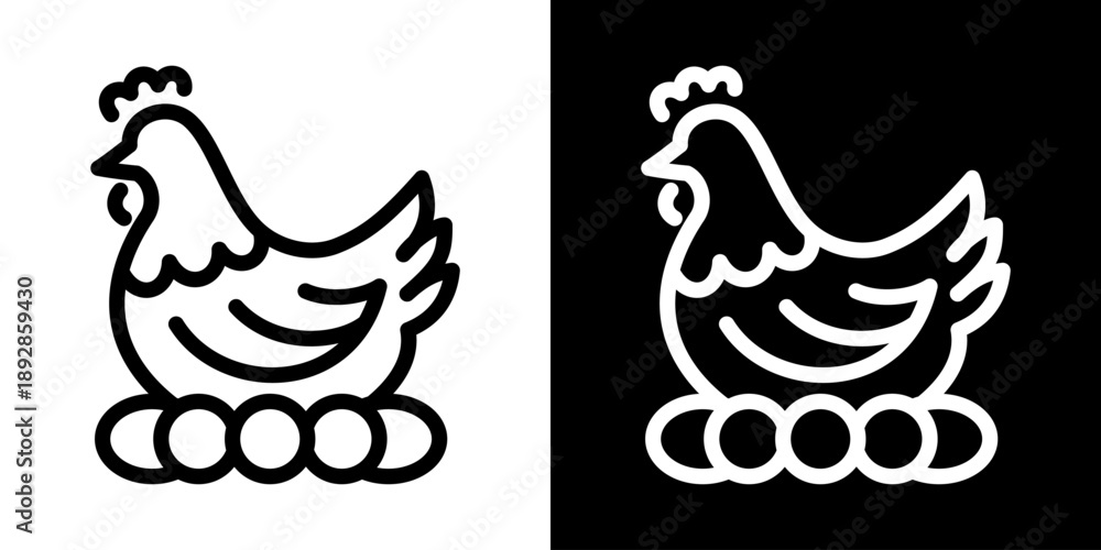 Fototapeta premium Outline chicken icon. Minimal poultry symbol with smooth lines, suitable for food design, farming graphics, branding and simple visual communication.