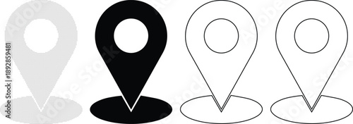 Four different styles of simple location map pin icons isolated on transparent background