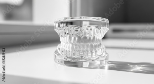 Transparent jaw model with teeth, grayscale